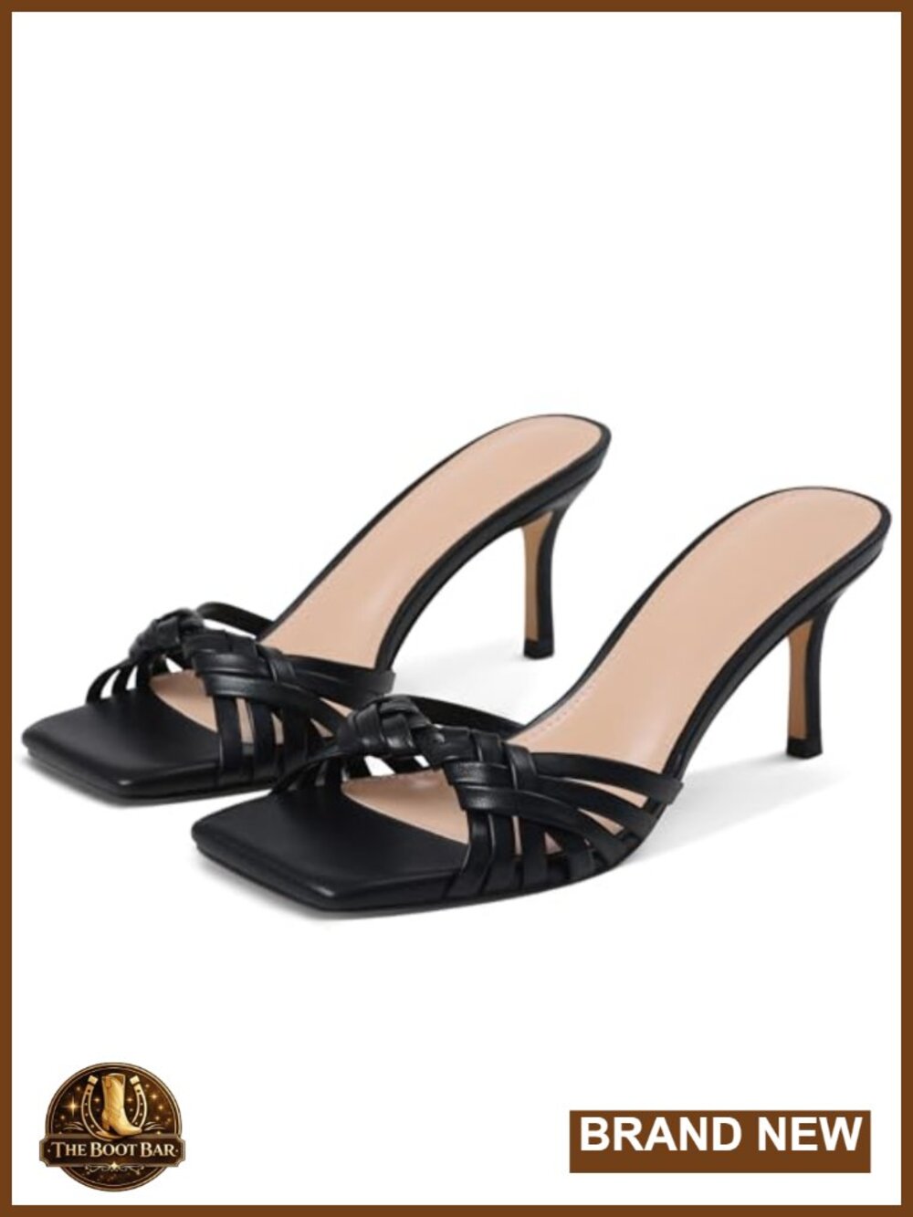 Woven Kitten Heel Mules Square Toe Sandals Heeled Slip-On Office Wedding